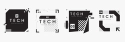 Text boxes collection in abstract technology style. Futuristic HUD elements set. Hi-tech cyberpunk frames and borders. Modern sci-fi banners. Black and white colors. Vector illustration
