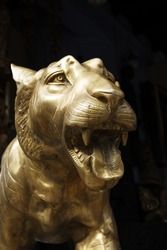 CIRCA 2009: Closeup of bronze tiger head in Little India, Singapore