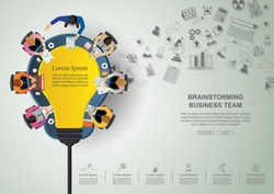 Business meeting and brainstorming. Idea and business concept  for teamwork. 
 Vector illustration infographic template with people, team, light bulb and icon.