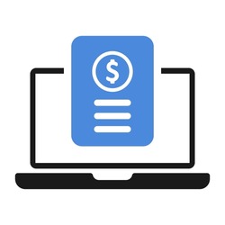 Electronic E-Invoice icon. Online digital invoice laptop or notebook with bills vector illustration