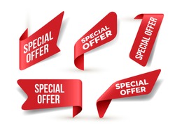 Set of red banner Special Offer. Flat design. Vector Illustration. Isolated on white background.