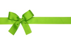 green  ribbon bow isolated on white background