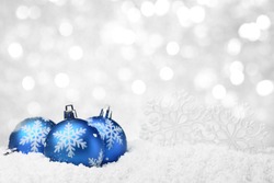 Christmas balls and snowflake on abstract background