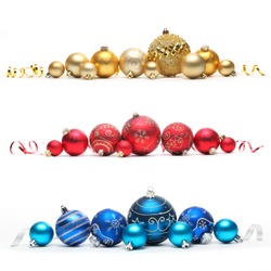 Collection of colored christmas balls,Isolated over white.