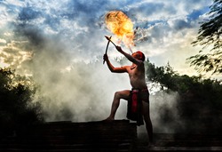 Two Men breathing fire, adventure amazing in thailand