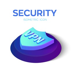 Security Shield Isometric Icon. VPN - virtual private network icon. 3D Isometric Security Shield Sign. Created For Mobile, Web, Decor, Print Products, Application. Vector Illustration.