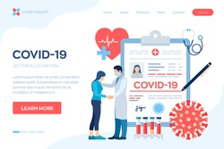 Medical diagnosis - Coronavirus 2019-nCov. Medical concept of COVID-19. Doctor taking care of patient. Coronavirus symptoms. Lungs infection. Dangerous corona virus pandemic risk. Vector illustration.