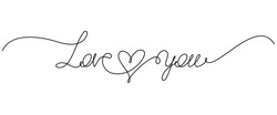 Love You handwritten lettering. Continuous line drawing text design. Vector illustration