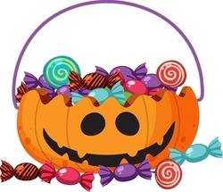 A halloween pumpkin basket with candy illustration
