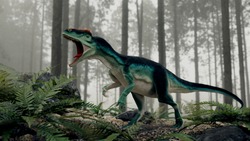 Allosaurus prehistoric carnivore dinosaur 3d render in the forest
