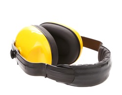Yellow protective ear muffs. Isolated on a white background.