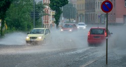 Flooding of the road in heavy rain