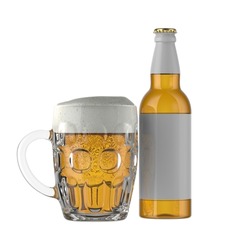 Beer bottle and beer mug