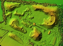 DEM - digital elevation model. Product made after proccesing pictures taken from a drone. It shows mine with stockpiles