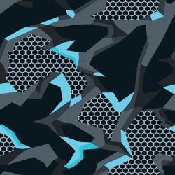 Geometric camo seamless pattern. Abstract digital background. Vinyl print and decal. Template for design. Vector illustration