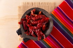Chile de Arbol. This potent Mexican chili can be used fresh, powdered or dried for salsa preparation and a variety of Mexican dishes. Flat Lay