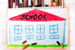 colorful drawing: school building