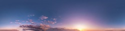 pink sky before sunset with beautiful awesome clouds. Seamless hdri panorama 360 degrees angle view with zenith for use in 3d graphics or game development as sky dome or edit drone shot