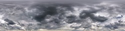 dark sky with beautiful black clouds before storm. Seamless hdri panorama 360 degrees angle view with zenith without ground for use in 3d graphics or game development as sky dome or edit drone shot