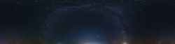 night 360 panorama with stars and milky way. Seamless panorama with zenith for use in 3d graphics or game development as sky dome or edit drone shot for sky replacement