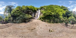 360 hdri panorama high in the mountains near a waterfall  in equirectangular spherical projection, VR AR content.  seamless
