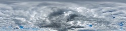 Seamless overcast blue sky hdri panorama 360 degrees angle view with zenith and beautiful clouds for use in 3d graphics as sky replacement and sky dome or edit drone shot	