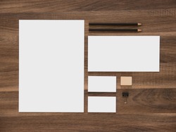 Branding mockup. Letterhead, envelope and blank business cards. Simple corporate design presentation template.