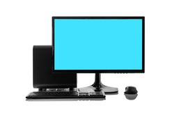 Desktop personal computer on white background.