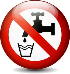Illustration of no drink water round sign on white background