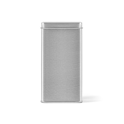 Square metal tin can box with lid isolated on white background. Packaging template mockup collection. Stand-up Front side view package.
