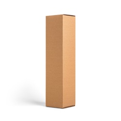 Blank brown tall cardboard Wine paper box isolated on white background. Packaging template mockup collection. Stand-up Half Side view package.