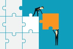 Jigsaw and Business teamwork, Vector illustration in flat style