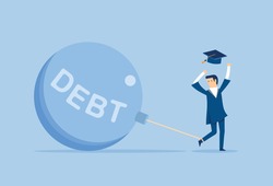 Huge debts accumulated after graduation, Vector illustration in flat style