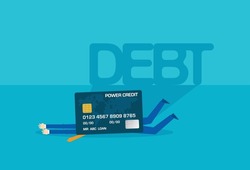 Credit card falling on businessman, Shadow with word debt, Credit card debt, Vector illustration design concept in flat style