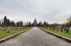 Cemetery of Crespi d'Adda, historic worker village. Bergamo, Lombardy, Italy