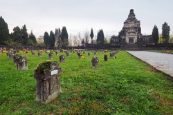 Cemetery of Crespi d'Adda, historic worker village. Bergamo, Lombardy, Italy
