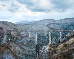 The highest railway bridge in Europe near Kolasin crossing the canyon of Tara river, Kanjon rijeke Tare, in Montenegro, the Balkans