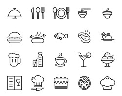 Food and drink outline icon set vector.