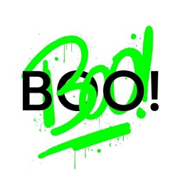 Slogan of Boo. Happy Halloween. Urban street graffiti style. Print for graphic tee. Neon green letters with black font. Concept for party decoration. Vintage retro symbol. Nostalgia for 1980s -1990s.