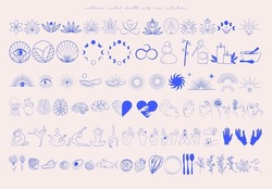 Collection of Wellness Icons, Symbols, Elements with self care. mental healt, nutrition, yoga. Perfect for create logotype. Minimalistic one line design. Editable Vector Illustration.