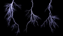Different lightning bolts isolating on black