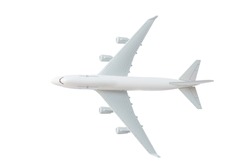 Model plane, airplane mock up in white color with clipping path - Top View
