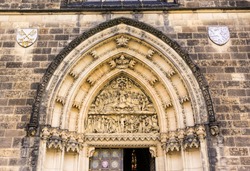 Details of Peter and Paul Cathedral in Gothic style in Vysehrad. The area of the old town in Prague, Czech Republic.