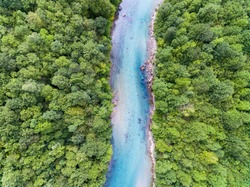 Aerial View Of Blue Mountain River 