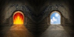 Two gates to heaven and hell. Choice concept.