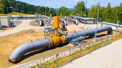 Gas pipeline Gazelle. One part of Nord Stream pipeline from Russia to European Union. High pressure pipes on a hot summer day.