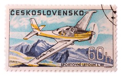 CZECHOSLOVAKIA - CIRCA 1967: A stamp printed in The Czechoslovakia shows image famous aerobatic plane Zlin L 40, series, circa 1967