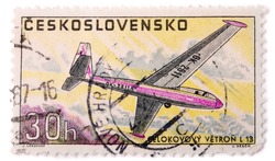 CZECHOSLOVAKIA - CIRCA 1967: A stamp printed in The Czechoslovakia shows image famous aerobatic glider Zlin L 13 Blanik, series, circa 1967
