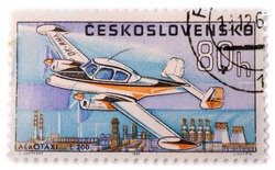 CZECHOSLOVAKIA - CIRCA 1967: A stamp printed in The Czechoslovakia shows image famous small taxi plane Zlin L 200 Morava, series, circa 1967