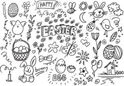 Happy Easter hand drawn vector doodles 